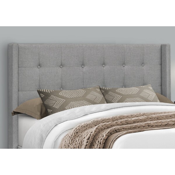 Bed, Queen Size, Bedroom, Upholstered, Grey Linen Look, Chrome Metal Legs